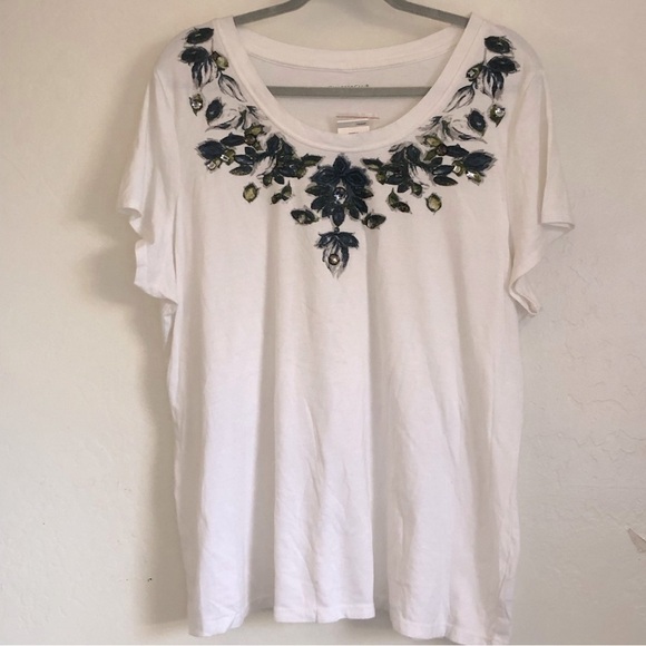 Charter Club Tops - CHARTER club bright white tee with flowers and rhinestones size 1X NWT